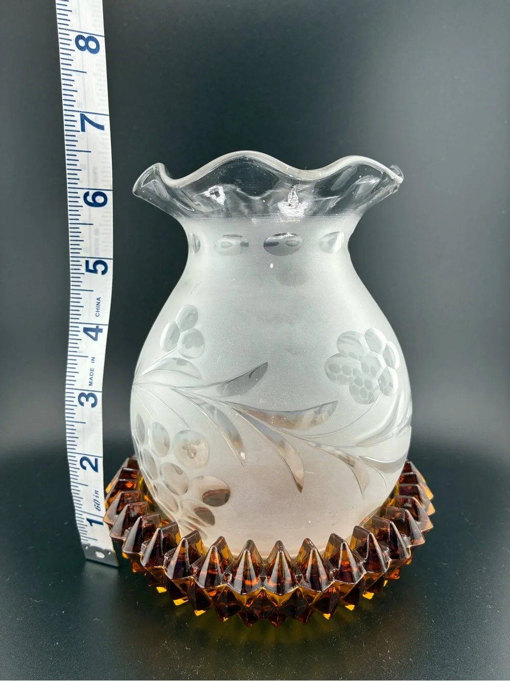 Etched Frosted Glass lantern top with Indiana Amber glass Base DIY Fairy Lamp
